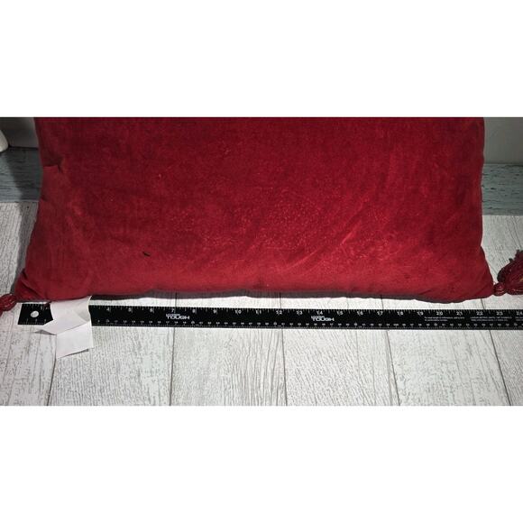 NWT RED APPLIQUE EMBROIDERED GOLD BEADED VELVET PILLOW Chinese 23x14" ASIAN - Picture 6 of 10